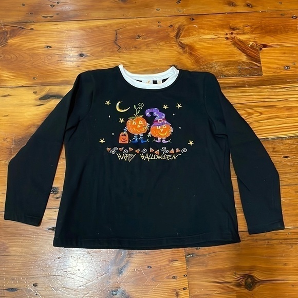 Vintage embroidered Halloween black long sleeve shirt size small 4/6 - Picture 1 of 5